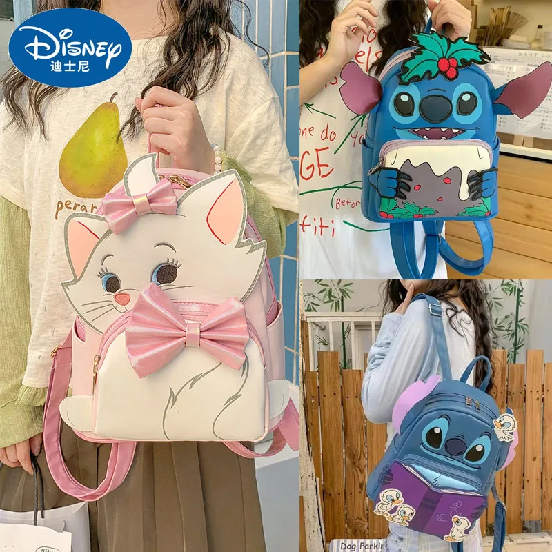 

Детский рюкзак Disney Marie Cat с мультяшной строчкой, повседневная сумка из искусственной кожи для девочек, модная милая уличная кавайная милая женская сумка на плечо, подарок