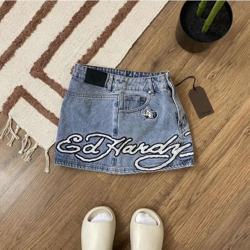 Mini saia curta com estampa gótica feminina jeans azul, cintura alta, hip-hop, streetwear vintage, moda menina, slim, y2k