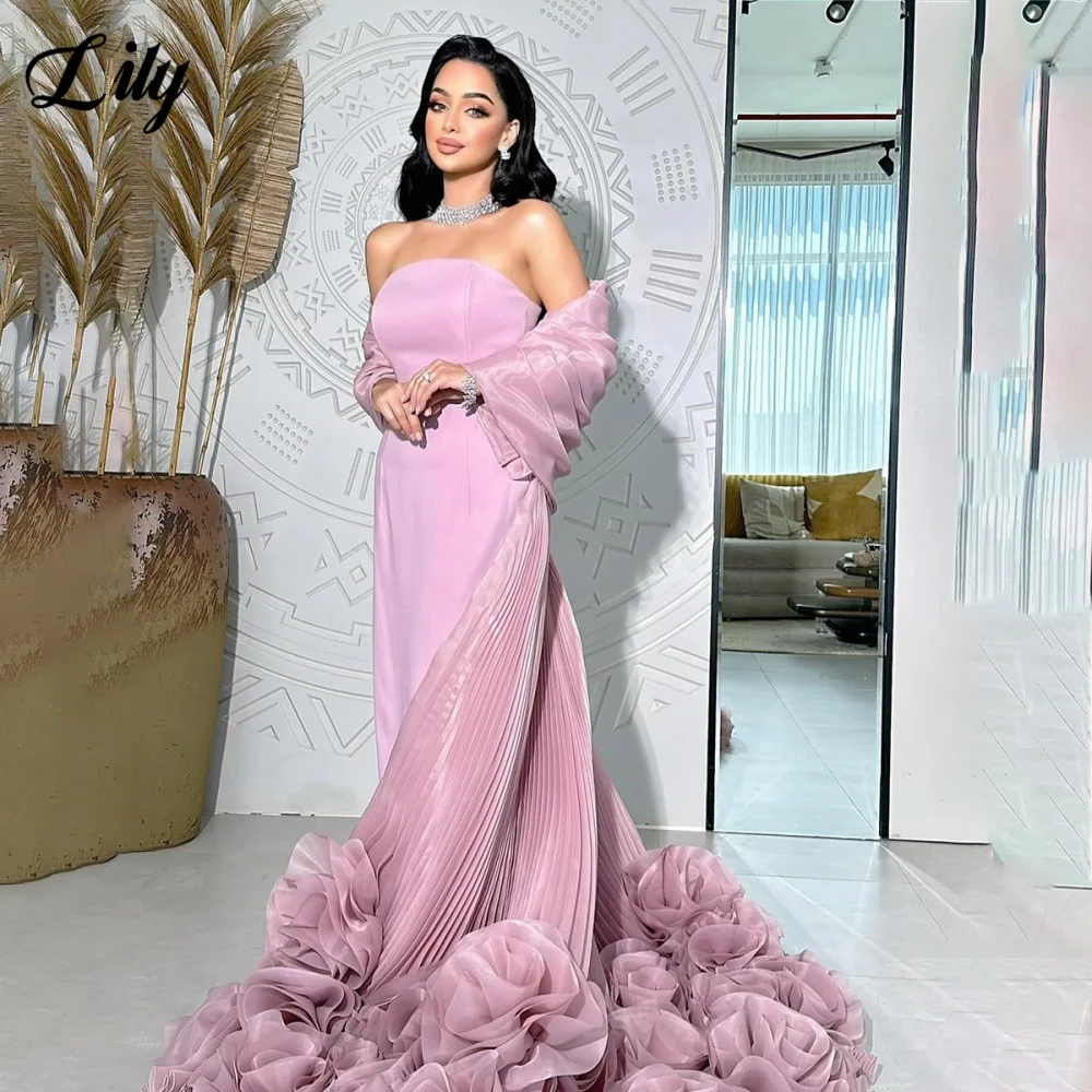 فستان حفلات من Lily Sky Blue بسيط مع أكتاف مكشوفة فستان حفلات بوق مشد خلفي مع زهور للمناسبات الخاصة حسب الطلب