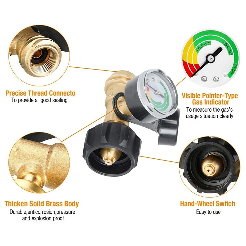 Jauge précieuse de propane avec connexion POL, vanne de pression de 5 à 100 lb, outils de test de pression, 1 paquet