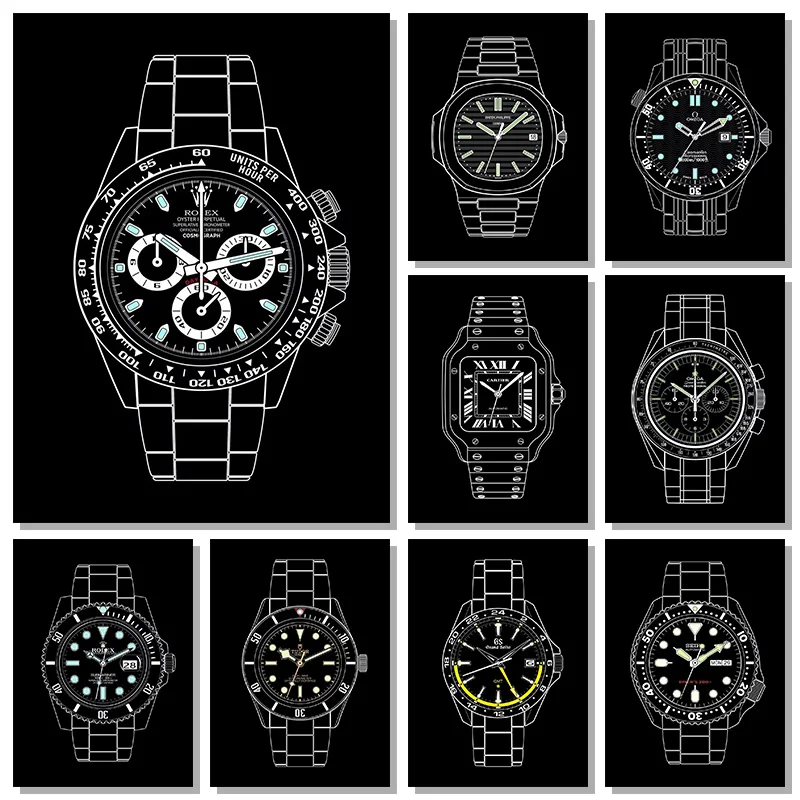 Watches Outlines Posters Modern Design Simple Art Prints Canvas Painting Home Wall Decoration Picture for Living Bedroom Office