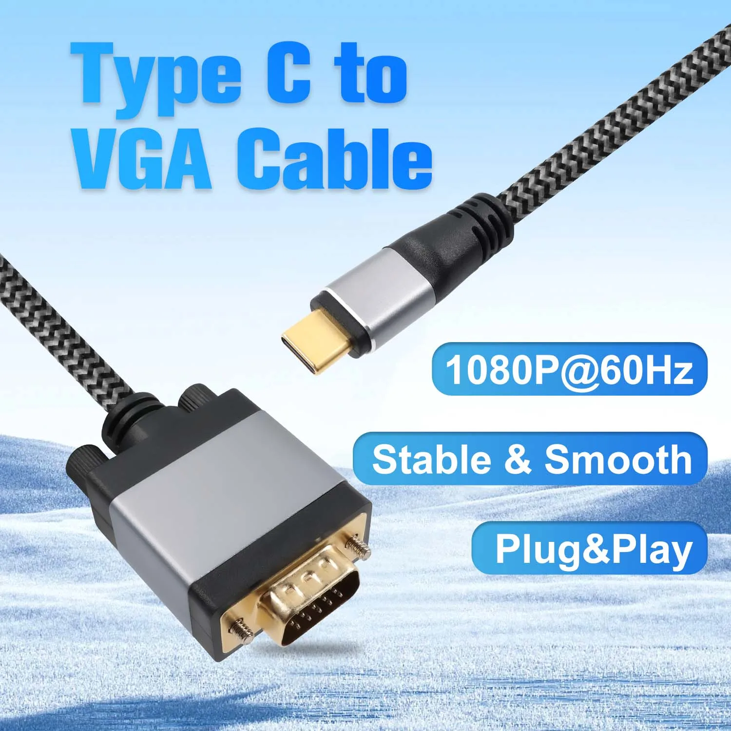 USB C to VGA Cable HD1080P,Type C male to VGA male Converter adapter cord for Monitor,Laptop,Projector,MacBook Pro, Air, iPad