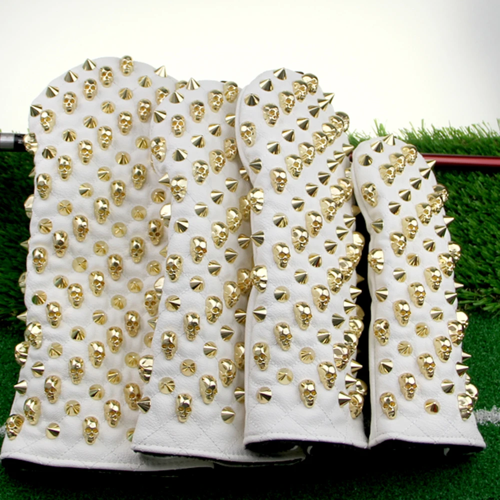 Golf Club Headcover Skull Rivets For Driver Fairway Hybrid Putter PU Leather Waterproof Protector Set Golf Wood Head Covers