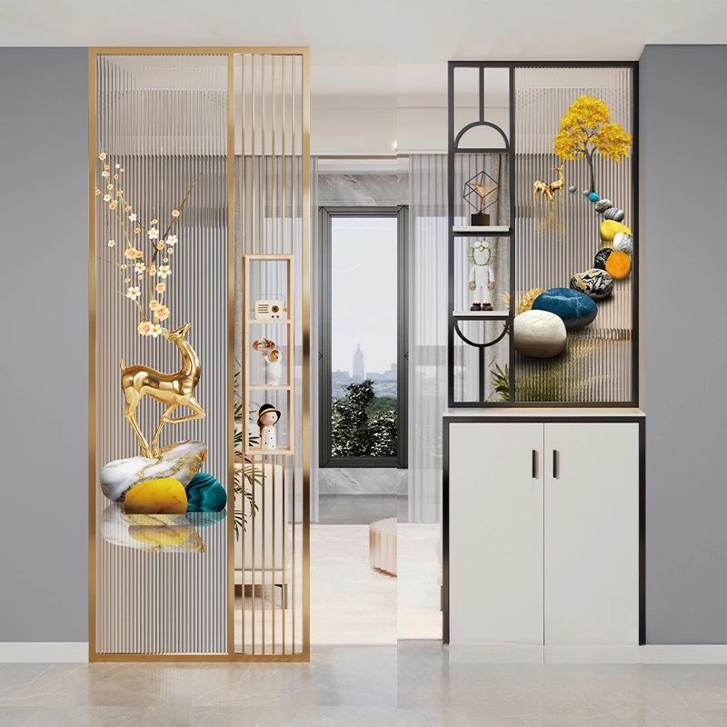 Living Room Changhong Tempered Glass Art Painting Screen Partition, Light Luxury, Modern Simplicity, Entrance, Foyer Cabinet