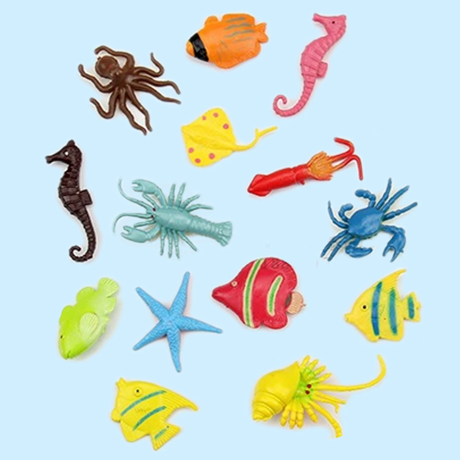 Kids 40pcs Mini Simulation Ocean Sea Marine Life Animal Models Fish Crab Seahorse Octopus Floating Bath Play Water Education Toy