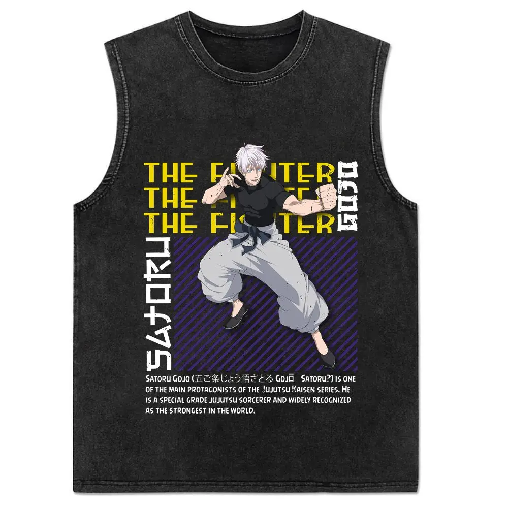 2024 New Vest Summer, Spell Back To War, Anime Printed Cotton Vest Men\'s Washed Retro Sleeveless T-shirt Ins