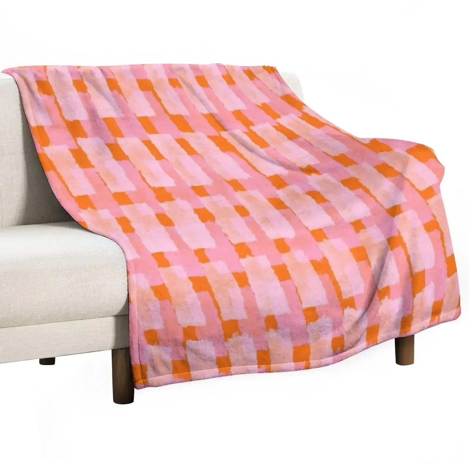 Pink and Orange, Brush Strokes, Geometric Throw Blanket Single sofa bed Furrys Weighted Blankets