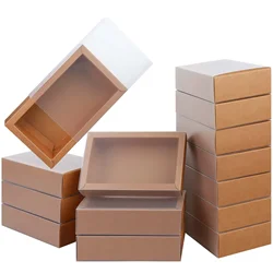 20Pcs Kraft Paper Drawer Gift Boxes with PVC Window Small Cardboard Boxes for Soap Candy Party Favors Present Packaging Boxes