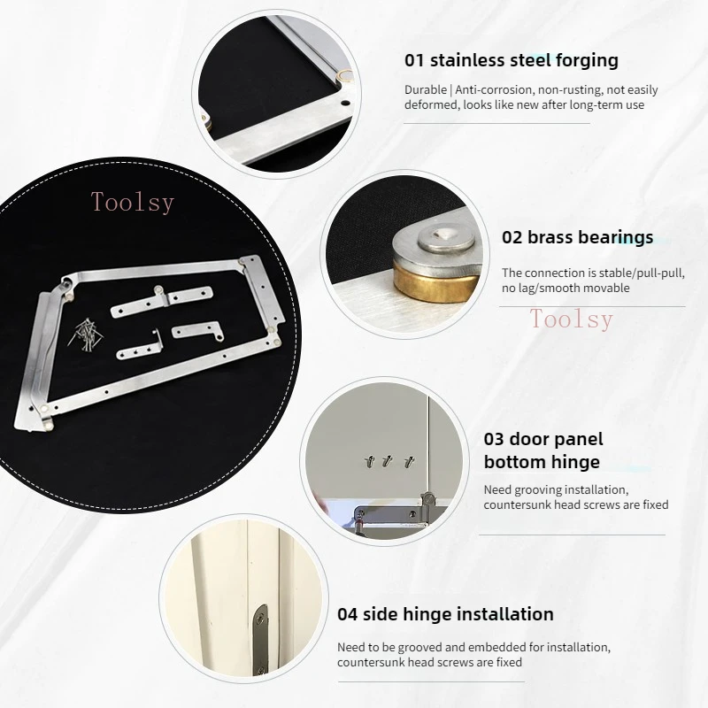 

90 Degree Flat Opening Folding Door 304 Stainless Steel Hardware Bedroom Living Room Bathroom Wooden Door Trackless Folding Door