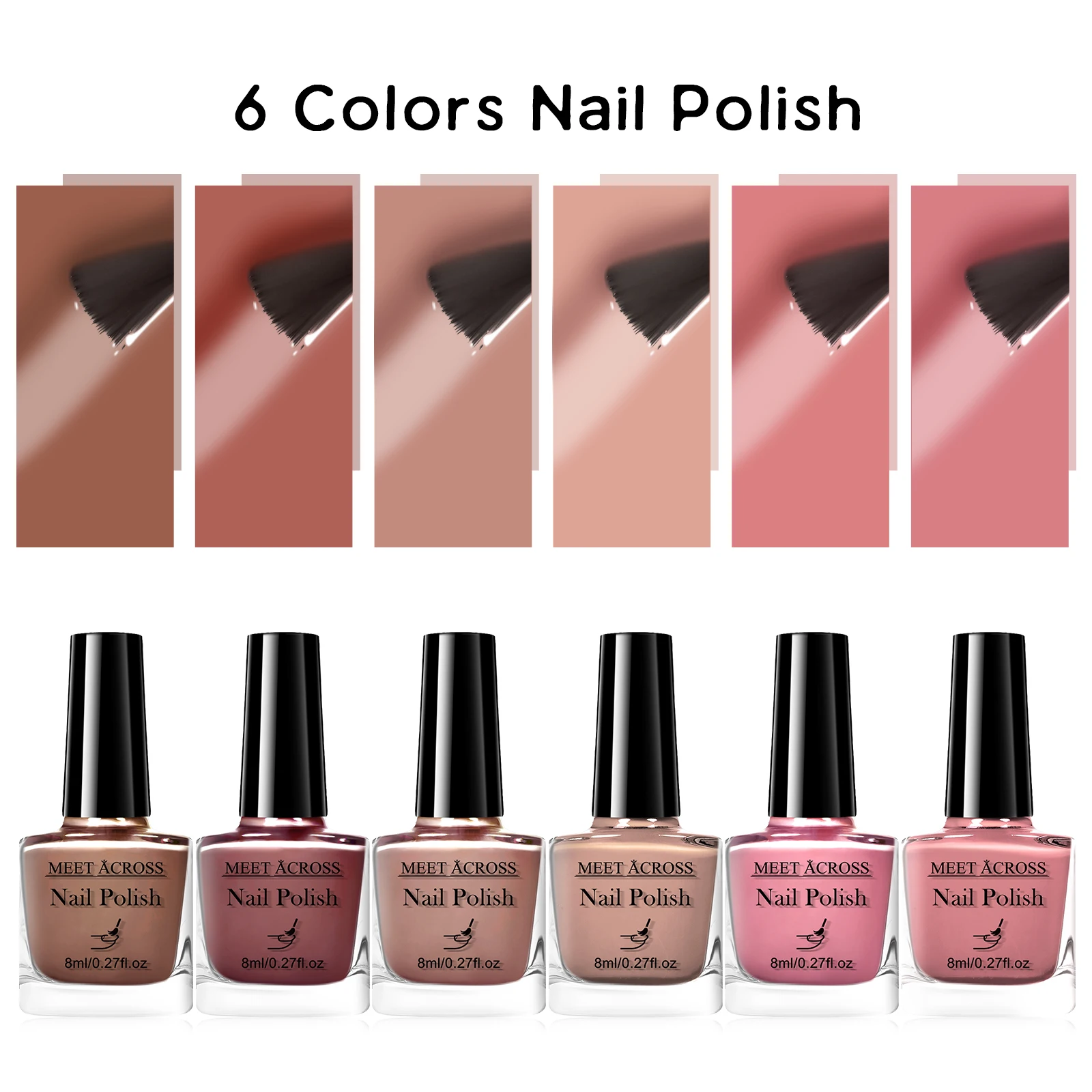 6pcs/set 8ml Water-Based Nail Polish Long Lasting Quick Drying No Need of Lamp to Cure Nail Supplies Vernis for Nails Manicure