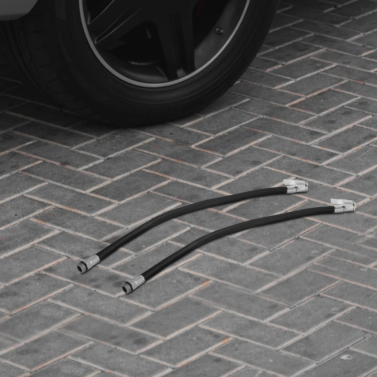 

2pcs Tire Inflation Hose Rubber Material Car Bicycle Electric Vehicle Tube Compressor Extension Valve Connector Pressure Gauge