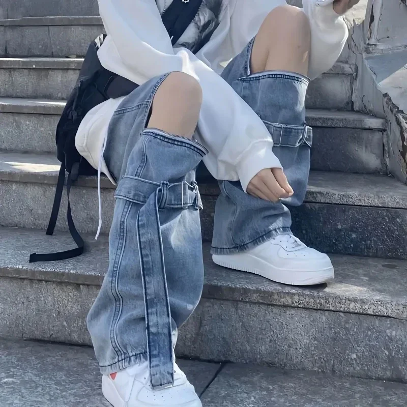 Jeans Women Spring Summer 2024 New High Waist Detachable Trousers Fashion Casual Loose Straight Leg Pants Womens S-2XL Z443