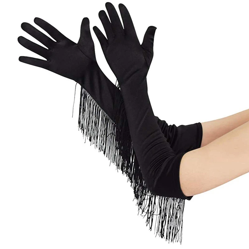 Vintage Opera Pageant  Stretch Long Tassel Gloves 1920S Fringe Fingerless Gloves For Costume Dance Prom Party Club Wedding