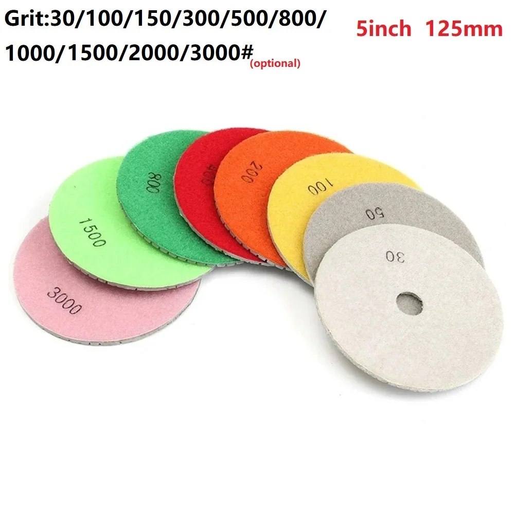 

1Pc 5 Inch Polishing Pad Diamond Polishing Wheel Dry/wet Flexible 30-3000 Grit For Granite Concrete Grinding Polisher Tool Parts