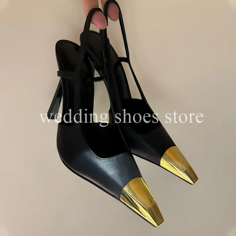 

Metal Head Decoration High Heels Pointed Toe Shallow Mouth Genuine Leather Single Shoes Women Pumps Wedding 10.5CM Stiletto Heel