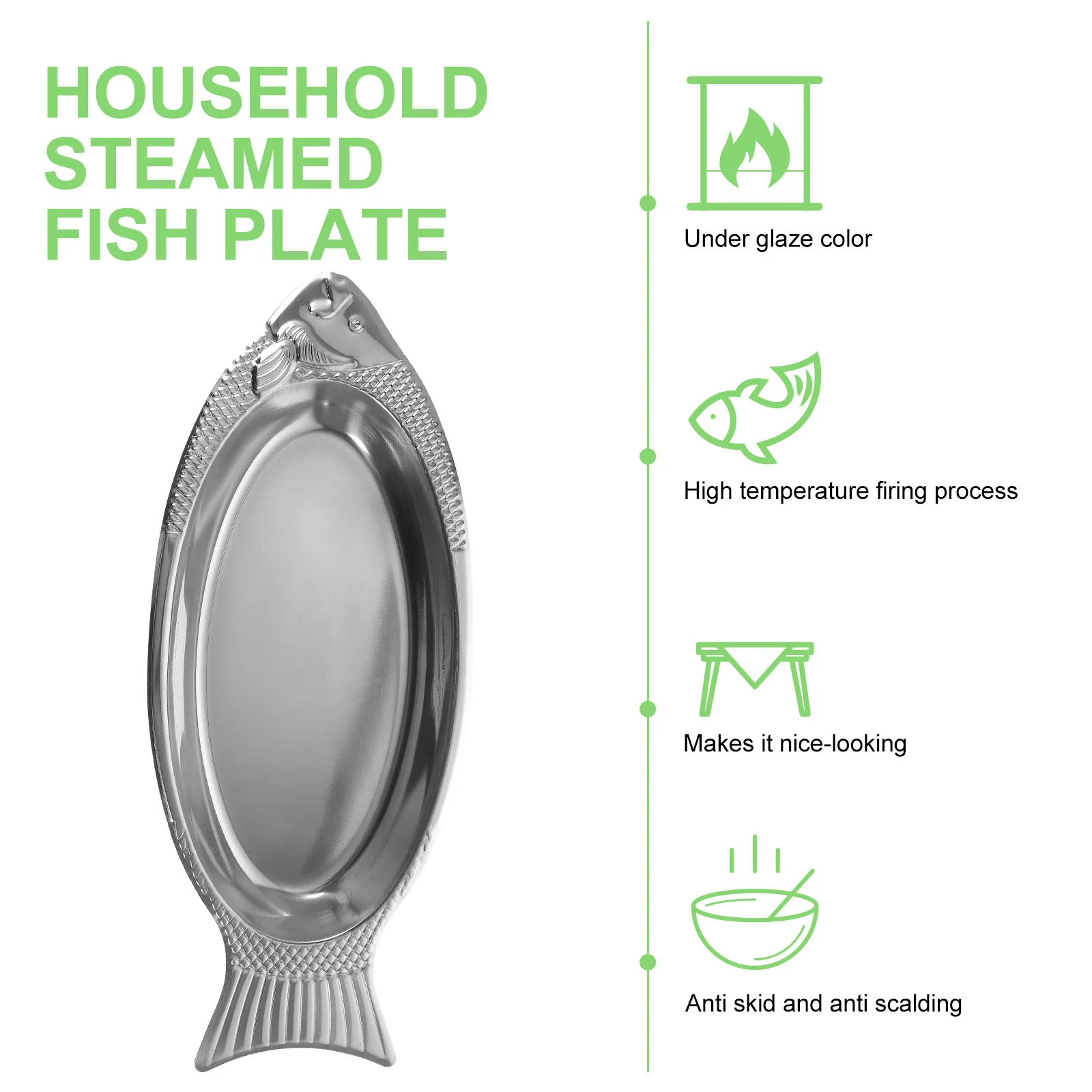 

1Pcs Magnetic Fish Plate Stainless Steel Food Tray with Concave Convex Fishtail Design Heat Resistant Kitchen Serving Dish