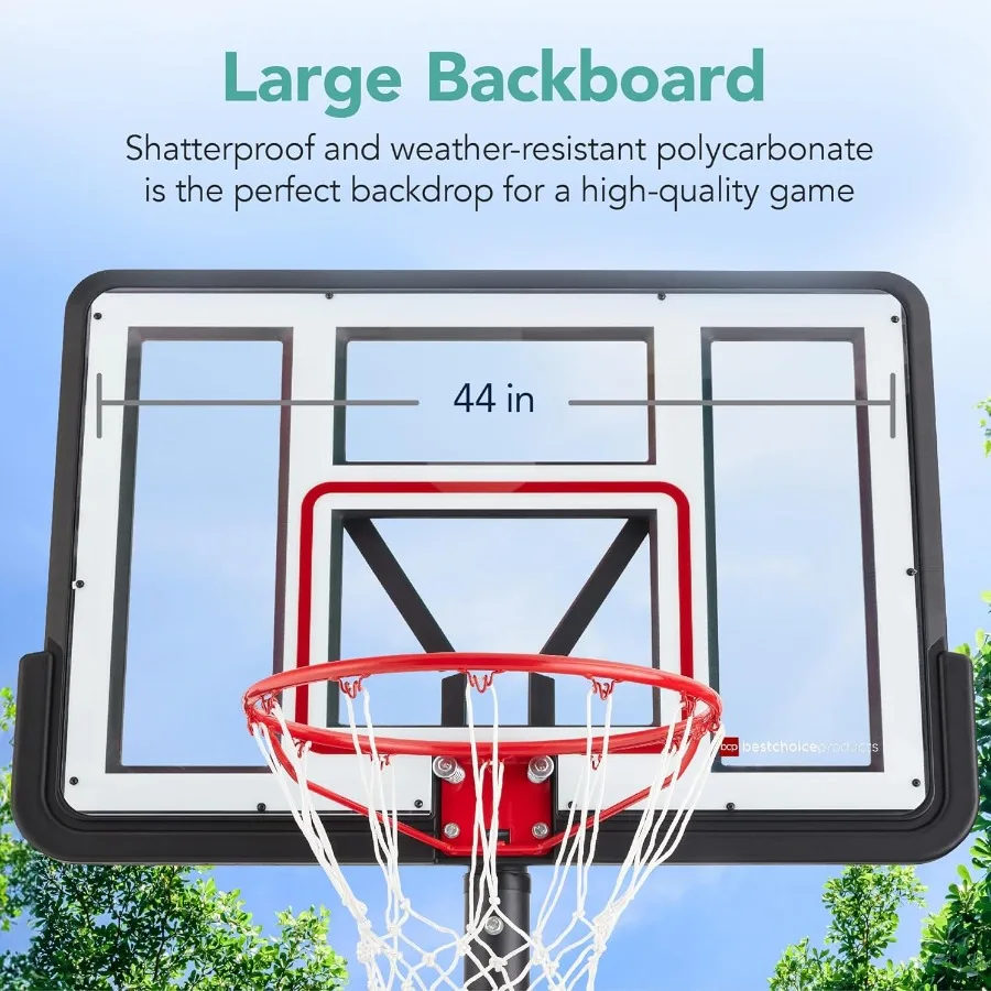 10ft Regulation Basketball Hoop with Height Adjustable Feature from 7.5ft to 10ft for Outdoor Use Equipped with Shock Absorbent