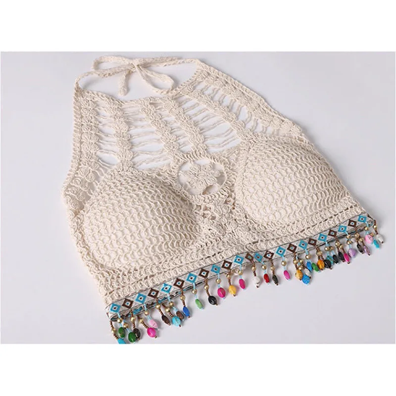 Traje de baño para mujer, conjunto de Bikini para chica, chaleco Bandeau Sexy con espalda descubierta, pantalones cortos, cubierta de estilo bohemio, ropa de vacaciones para Spa, ropa de playa de verano