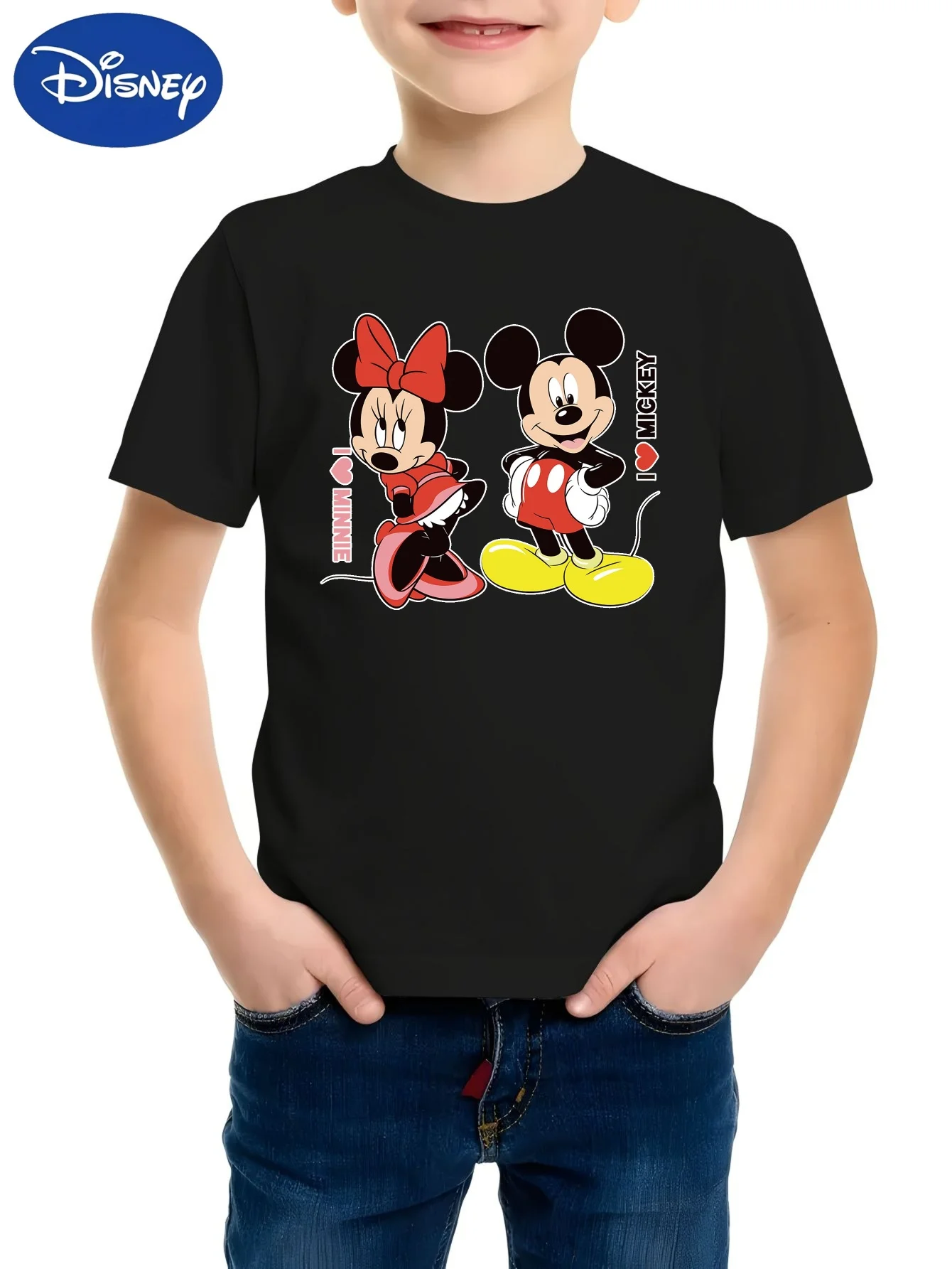 

2025 New Disney Pattern Printed Children's Street Fashion Trend Short Sleeve Pure Cotton Round Neck T-shirt