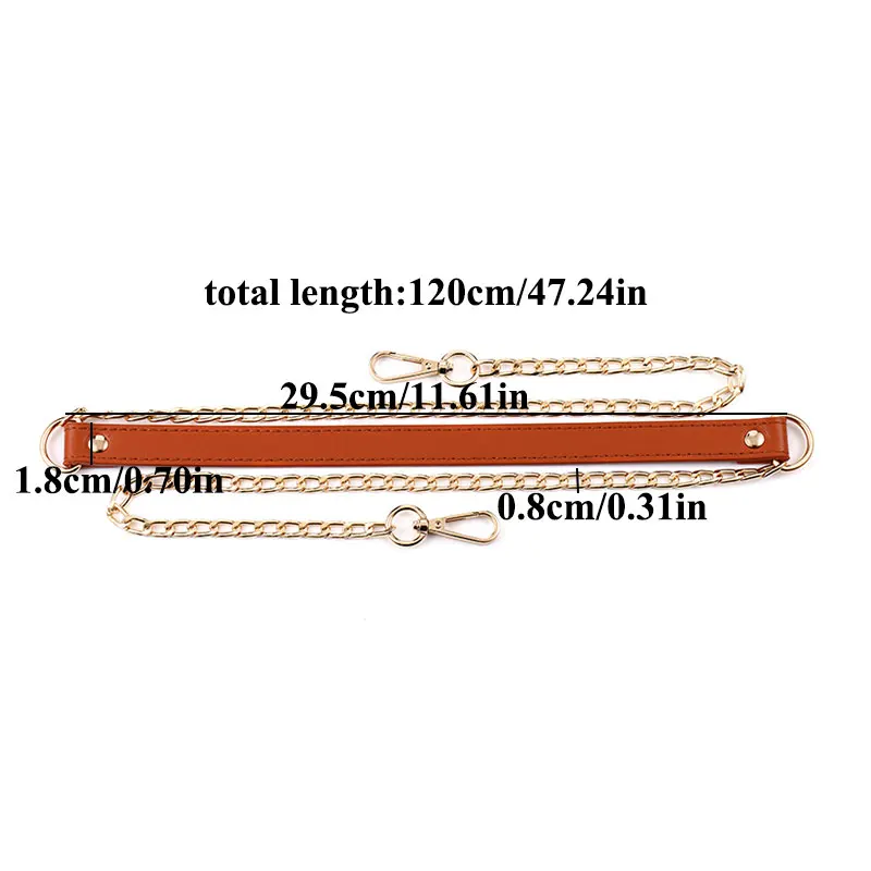 120cm Gold Metal Handbag Chain Fashion PU Leather Bag Strap Replaceable Shoulder Messenger Bag Belt DIY Bag Part Accessories