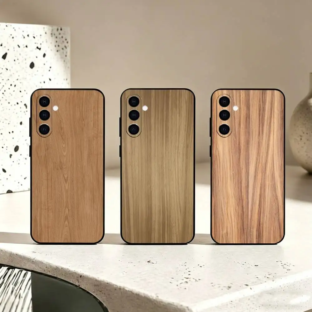 Natural-L Wood gift Phone Case For Samsung Galaxy A73,A72,A71,A70,A53,A52,A51,Soft Silicone Black Cover
