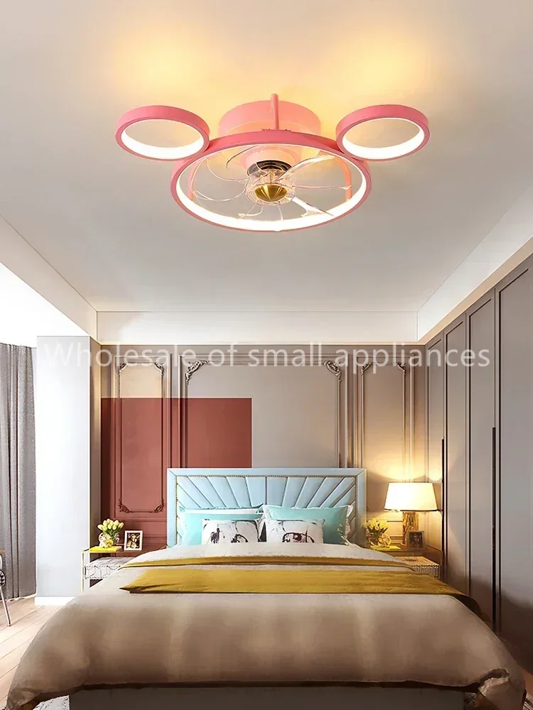 220V Children's room fan ceiling lamp creative cartoon windmill warm boys and girls bedroom invisible mute ceiling fan lamp