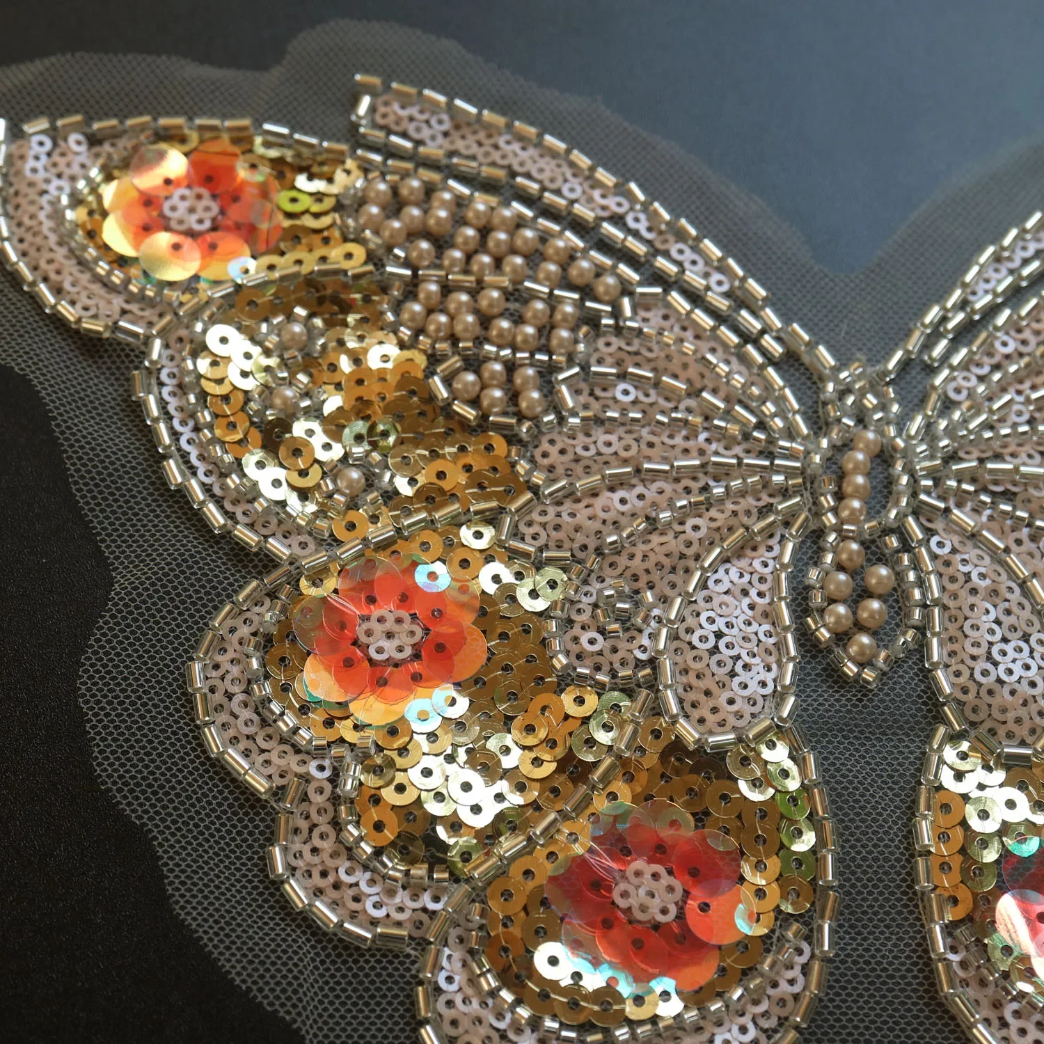 1pc Luxury beaded sequin embroidery butterfly lace appliques for wedding dresses Rhinestone lace applique parches ropa