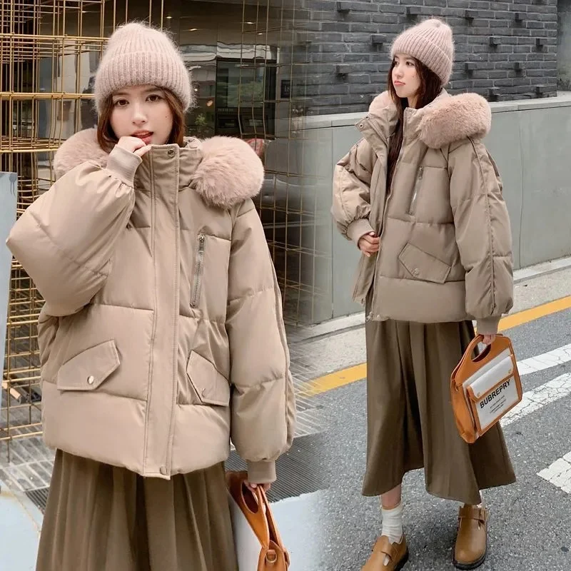 2024 New Winter Coat Women Jacket Korean Hooded Parka Warm Big Fur Winter Jacket Female Wadded Ladies Down Jackets Outwear