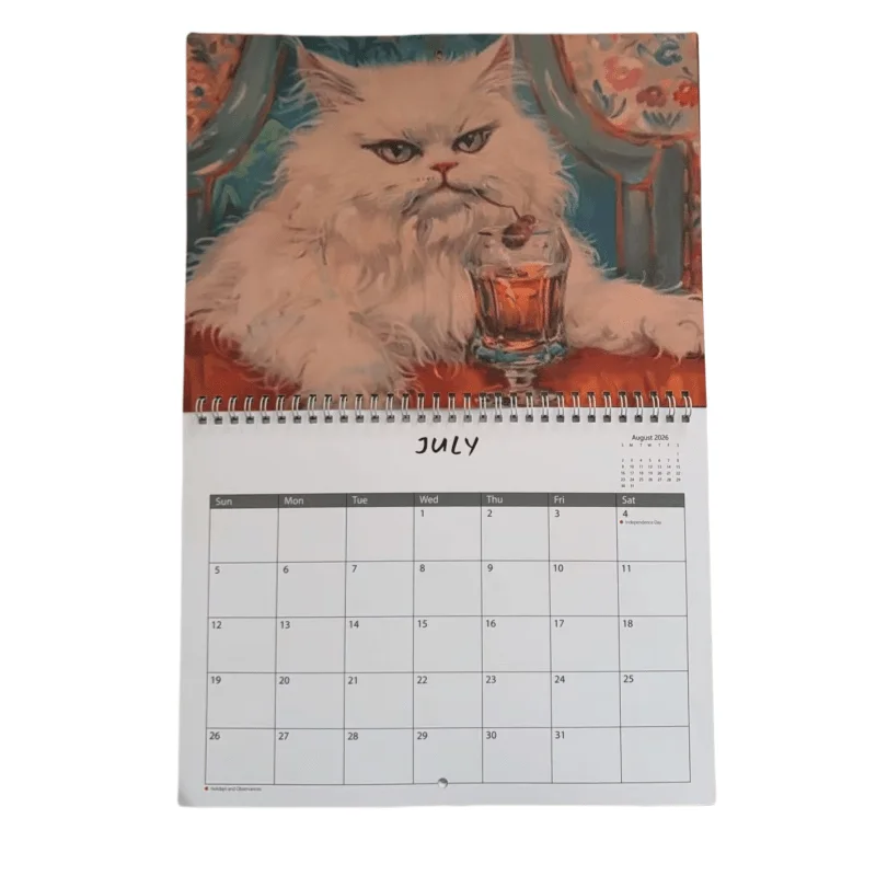 2026Annual Calendar - Funny whiskey drinking cat pattern - A Must-Have Gift for Cat Lovers