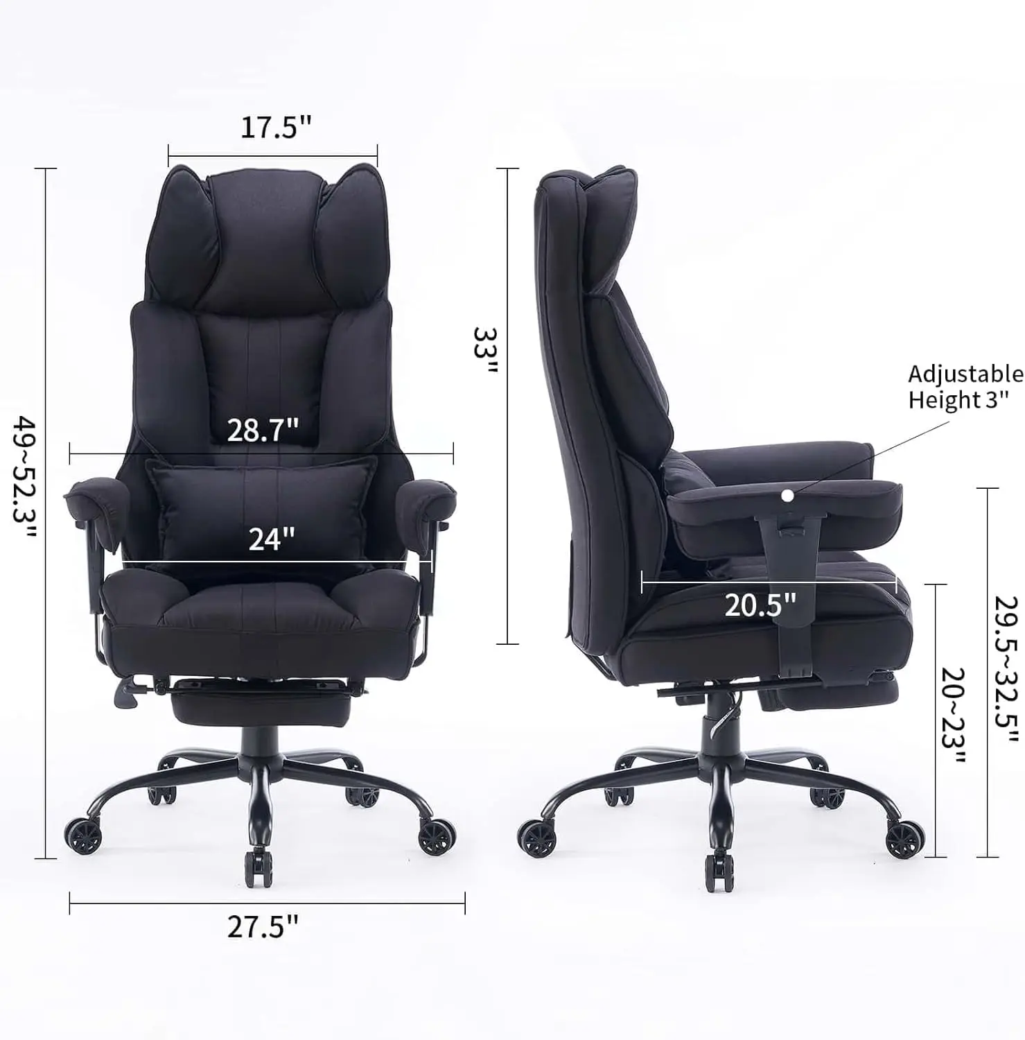 Fabric Office Chair, Big and Tall Office Chair 400 lb Weight Capacity, High Back Executive Office Chair with Foot Rest,