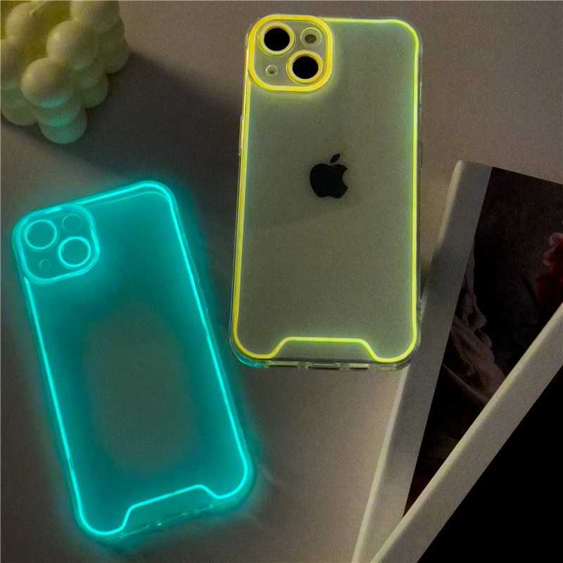 hot Luminous Night Light Silicone Soft fashion phone casefor iphone 13 12 11 14 Peo Max X XS XR for iphone 14 13pro clear cover