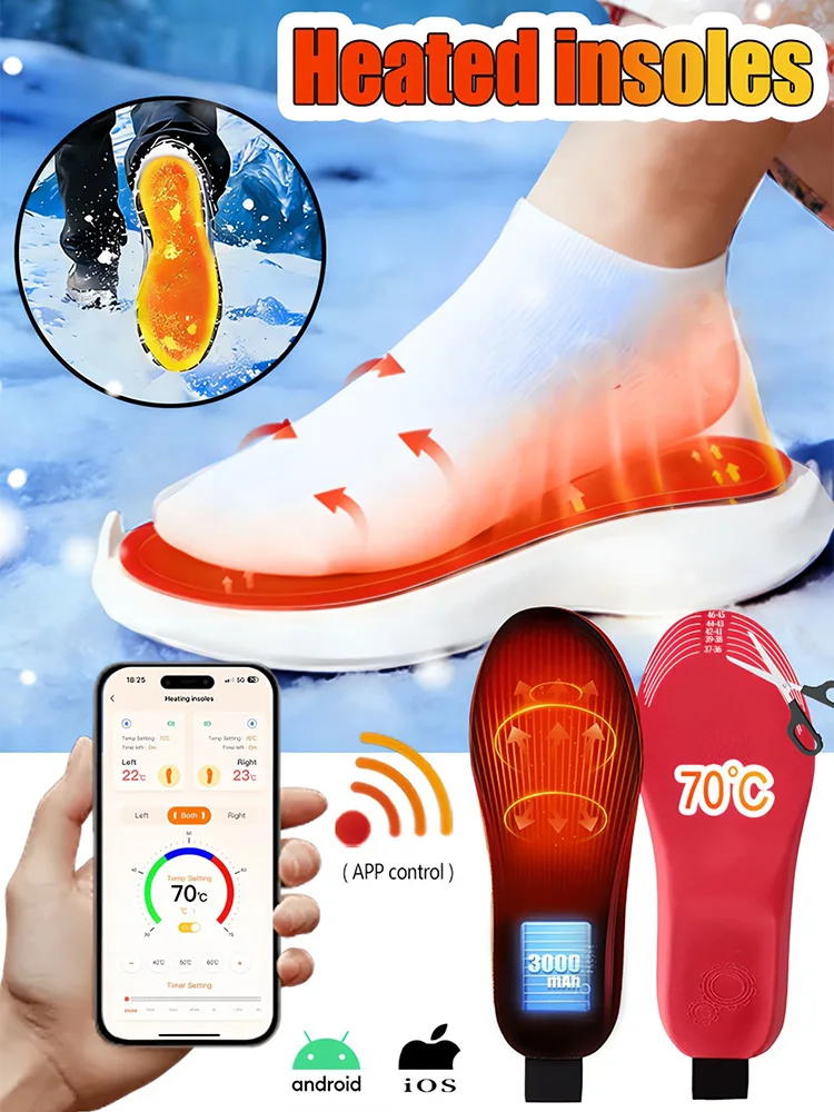 

Новые улучшенные греющие стельки 2025 года для зимы, перезаряжаемые, с дистанционным управлением, для кемпинга, теплые грелки для ног, можно вставлять в обувь
