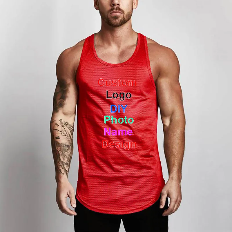 Your design custom Paint tshirt Running Vest Men Mesh Fitness Tank Tops Sport O-neck Sleeveless T-shirt Training Workout Jerseys