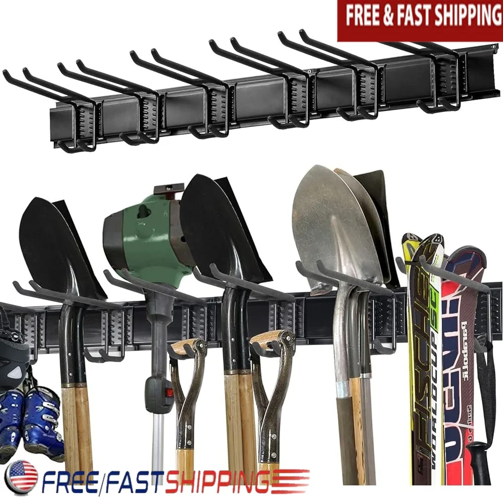 

Heavy Duty Wall Mount Tool Storage Rack Organizer Adjustable Garage Hooks Hangers Garden Tools Yard Equipment Holds 350lbs