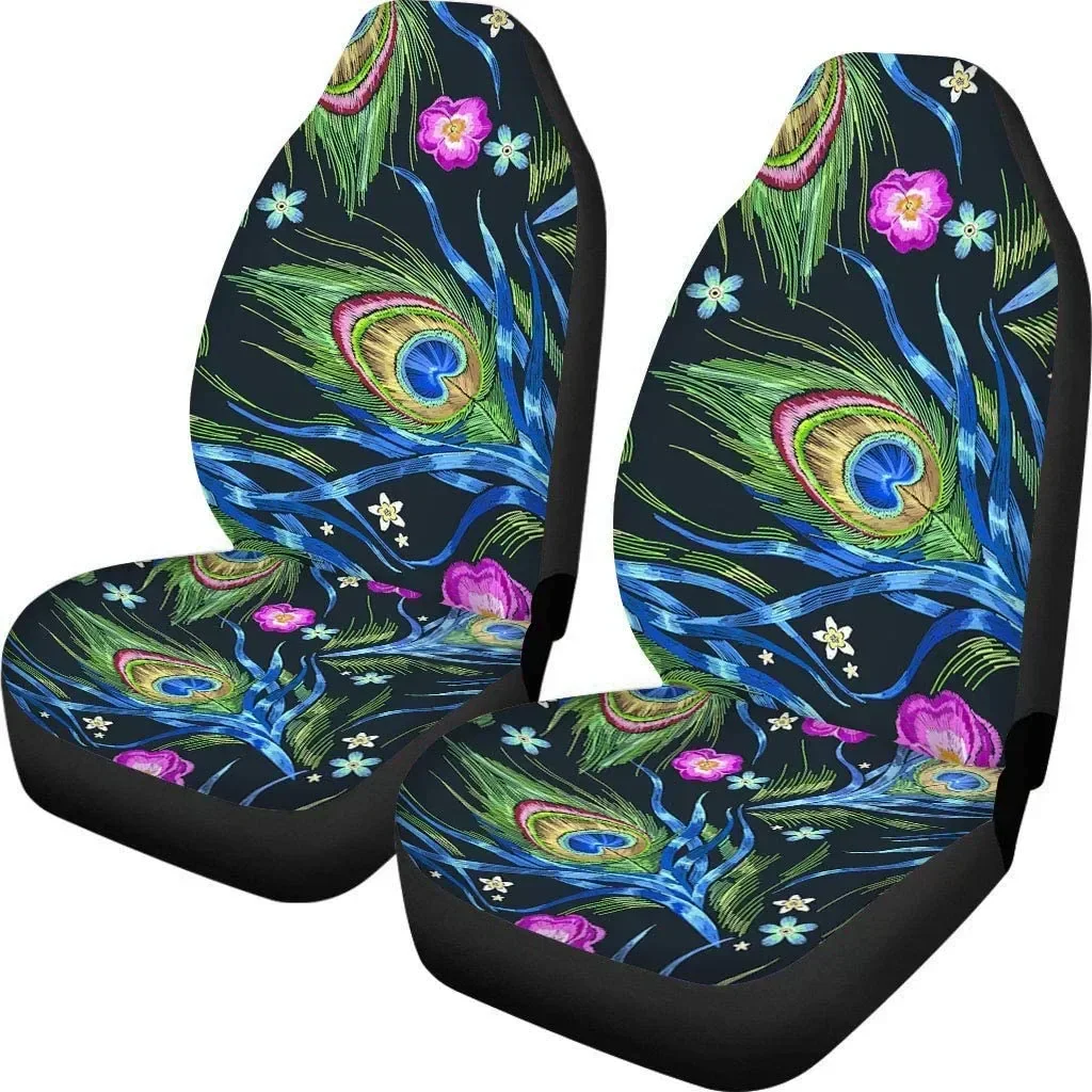 Car Seat Cover Set Cool Peacock Feather Print 2 Piece Durable Comfortable Car Interior Seats Covers