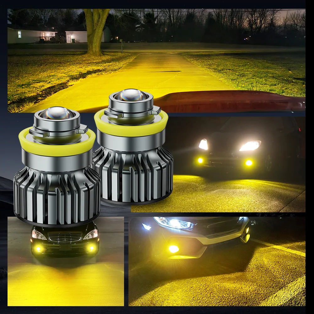 

AUXITO 2Pcs Canbus H8 H9 H11 LED Yellow White Fog Lamp Projector Lens Fog Light Bulbs Kit For Honda Nissan Toyota VW 6500K 3000K