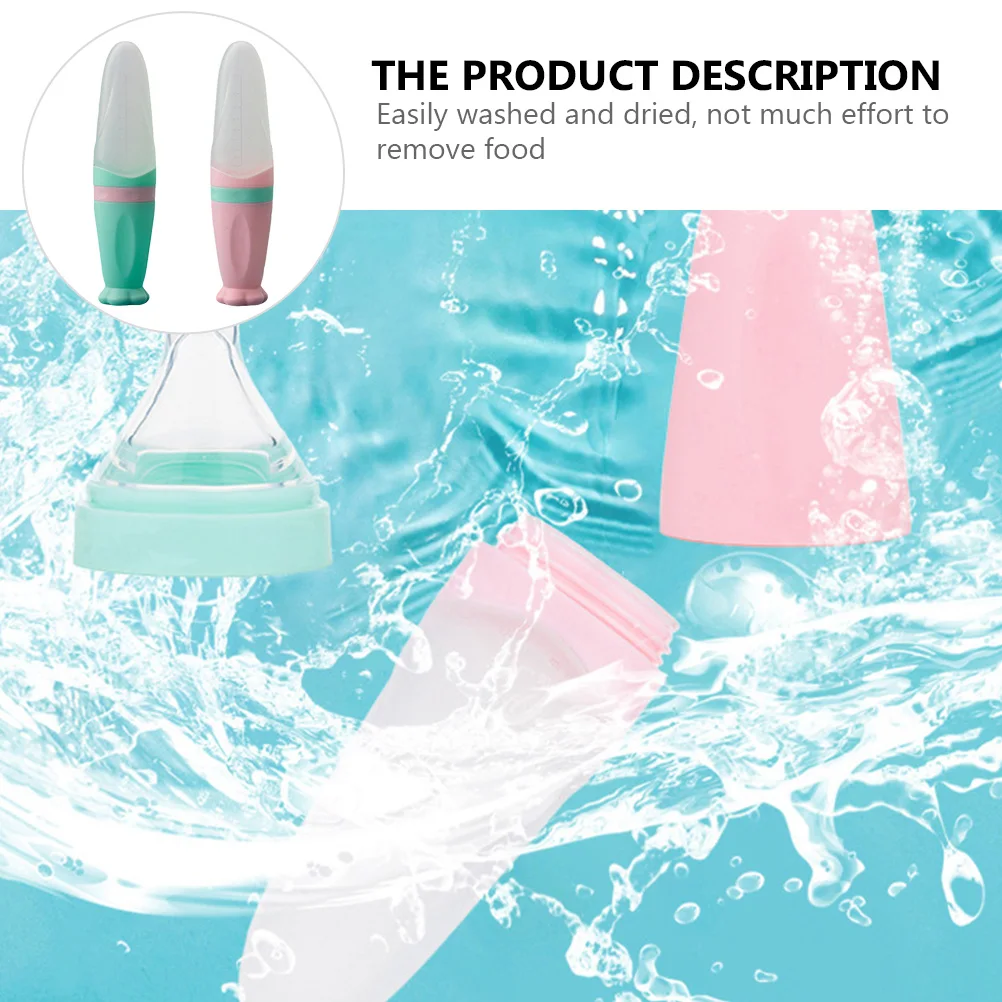 

2pcs Baby Silicone Suction Cup Rice Paste Bottle Cereal Spoon Infant Feeding Healthy Food Grade Leak Proof Easy Wash Dry