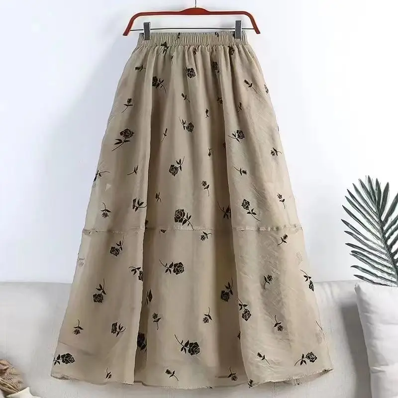 2024 Summer New Arrival Floral Skirt Women's A- Line Skirt Women's Mesh Skirt Women's Large Swing Skirt Women's Midi Skirt