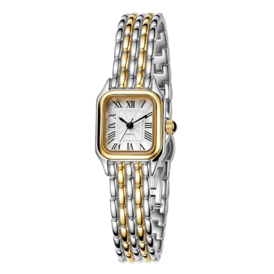 

Watches for Women Vintage Square Classic Luxury Watch with Roman Numerals Dial Gold Silver Stainless Steel Band Elegant Dress W