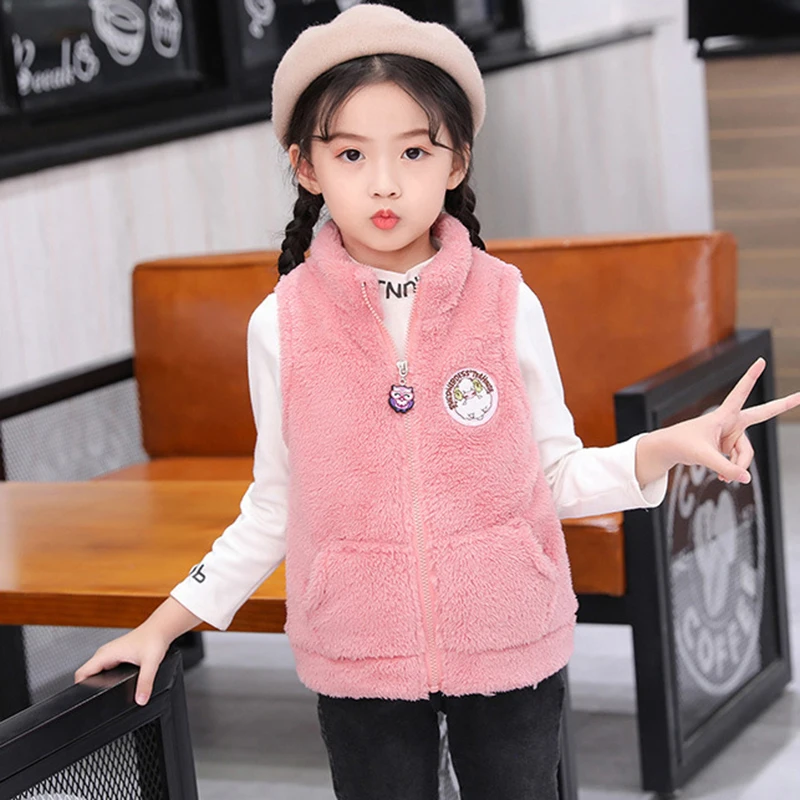 3-12 Years Spring Autumn Girls Vest Fleece Sleeveless Boy Coat Waistcoat Keep Warm Kids Outerwear Girls Jacket Children Clothing