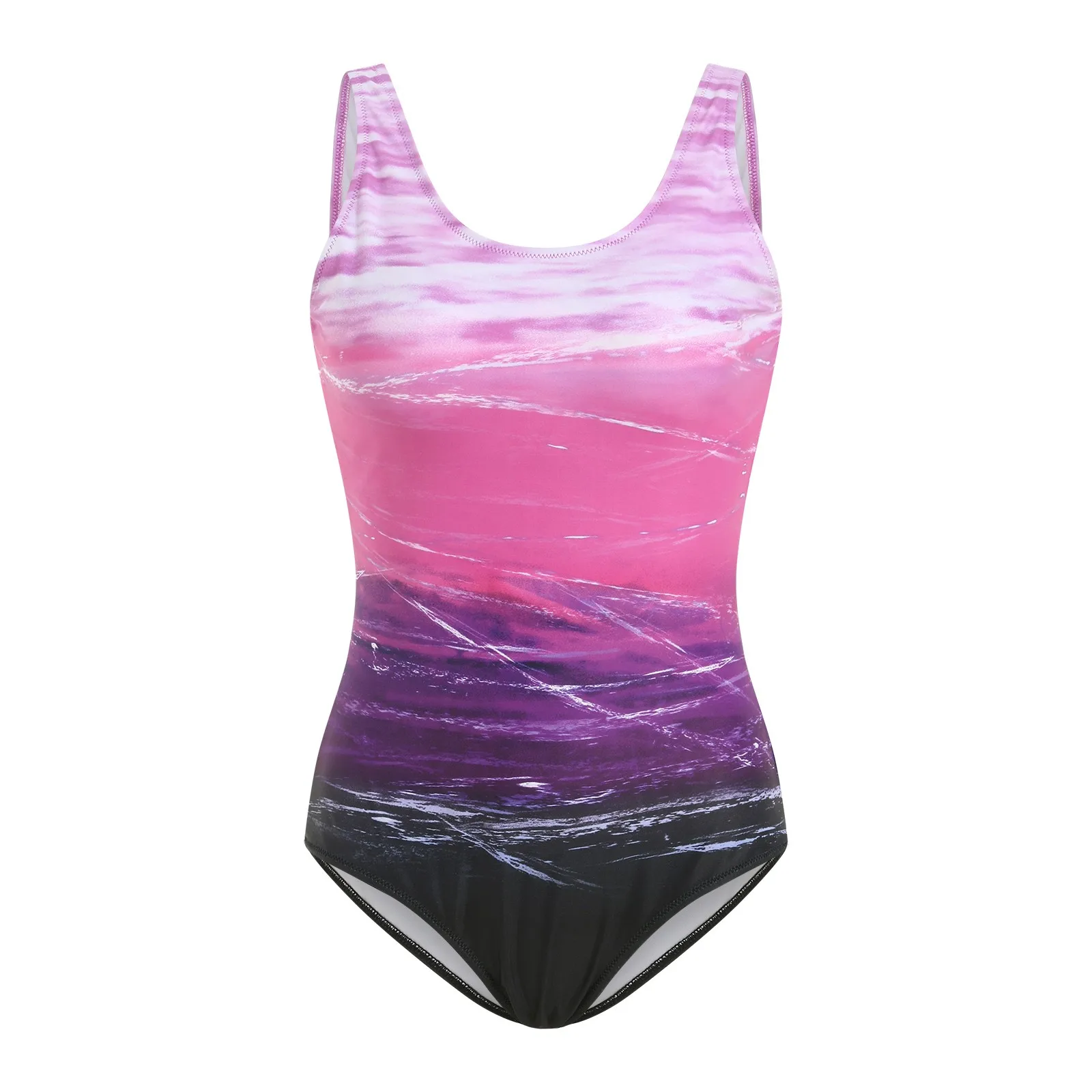 2025 nuevo traje de baño de verano de una pieza para mujer, moda Tie Dye, estampado degradado, traje de baño atlético ajustado, Bikinis de cobertura completa