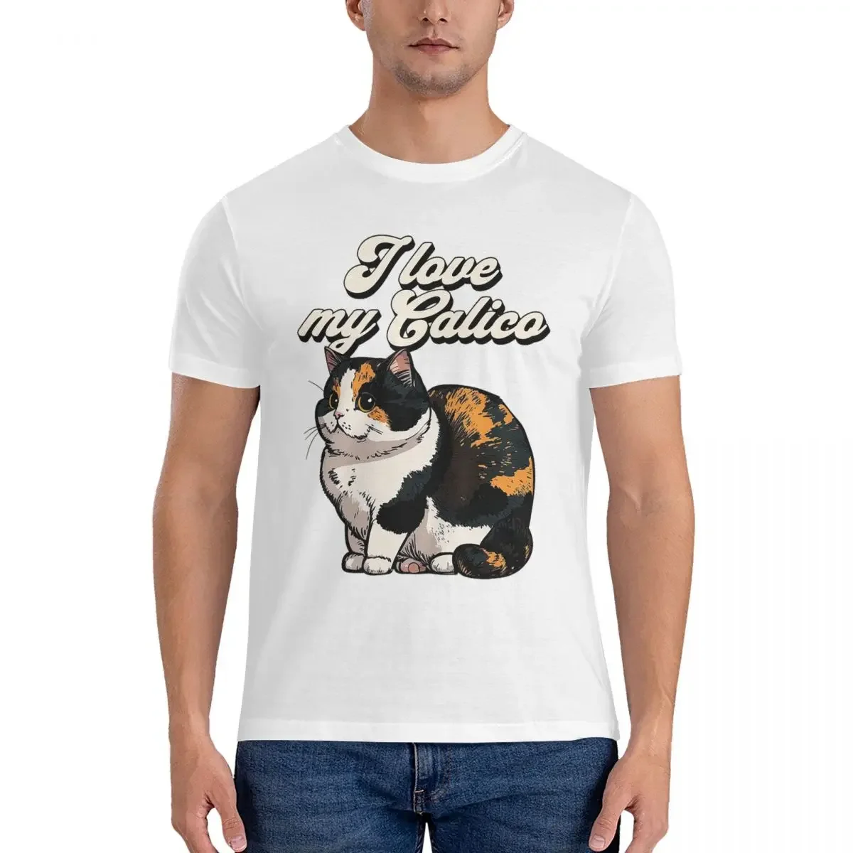 

Футболка I Love My Calico Cat для мужчин, хлопковые футболки оверсайз, мужская летняя одежда с коротким рукавом и круглым вырезом, топы