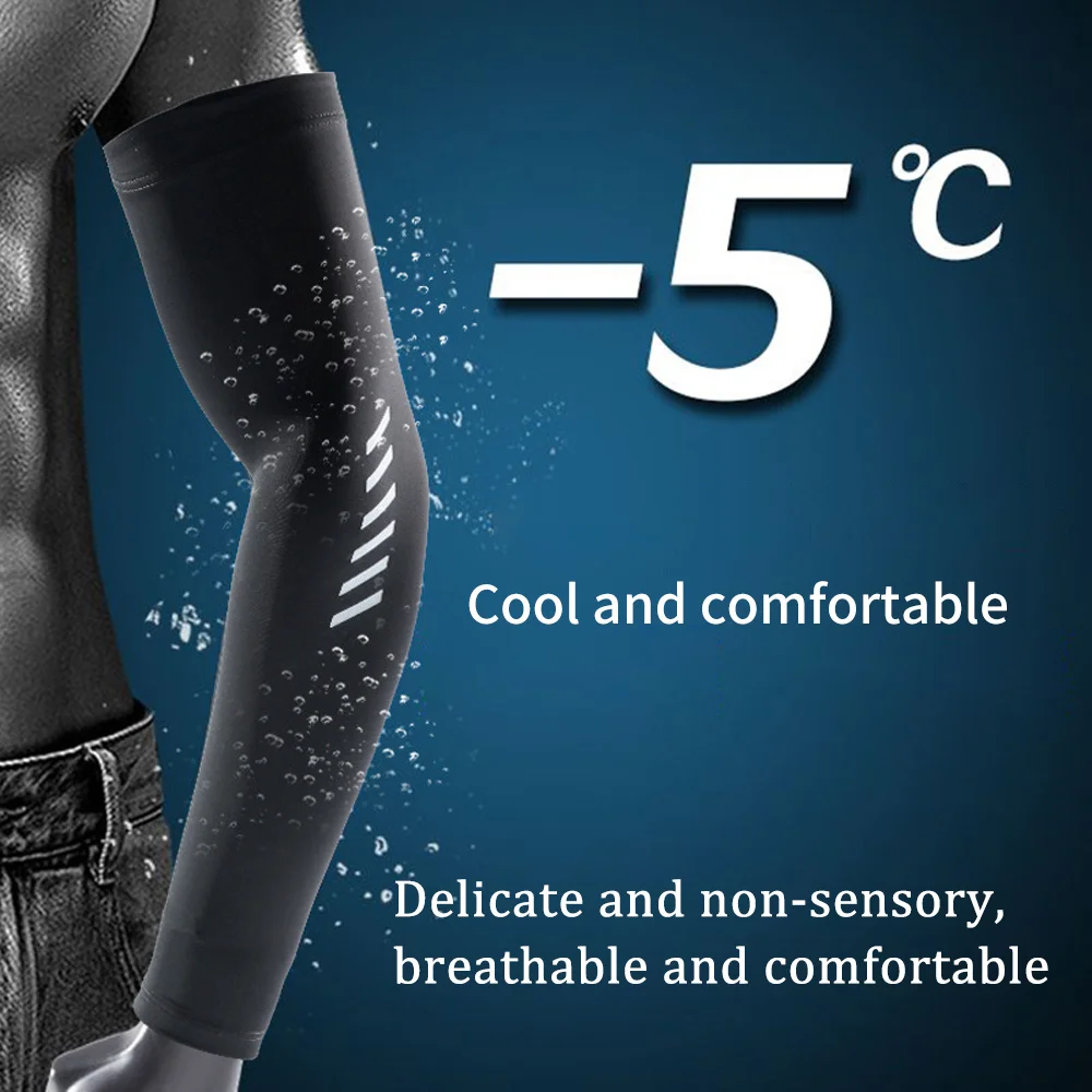 (2 pares) Mangas masculinas, mangas de seda gelada, frescas e respiráveis, secagem rápida, proteção UV de verão, proteção para os braços