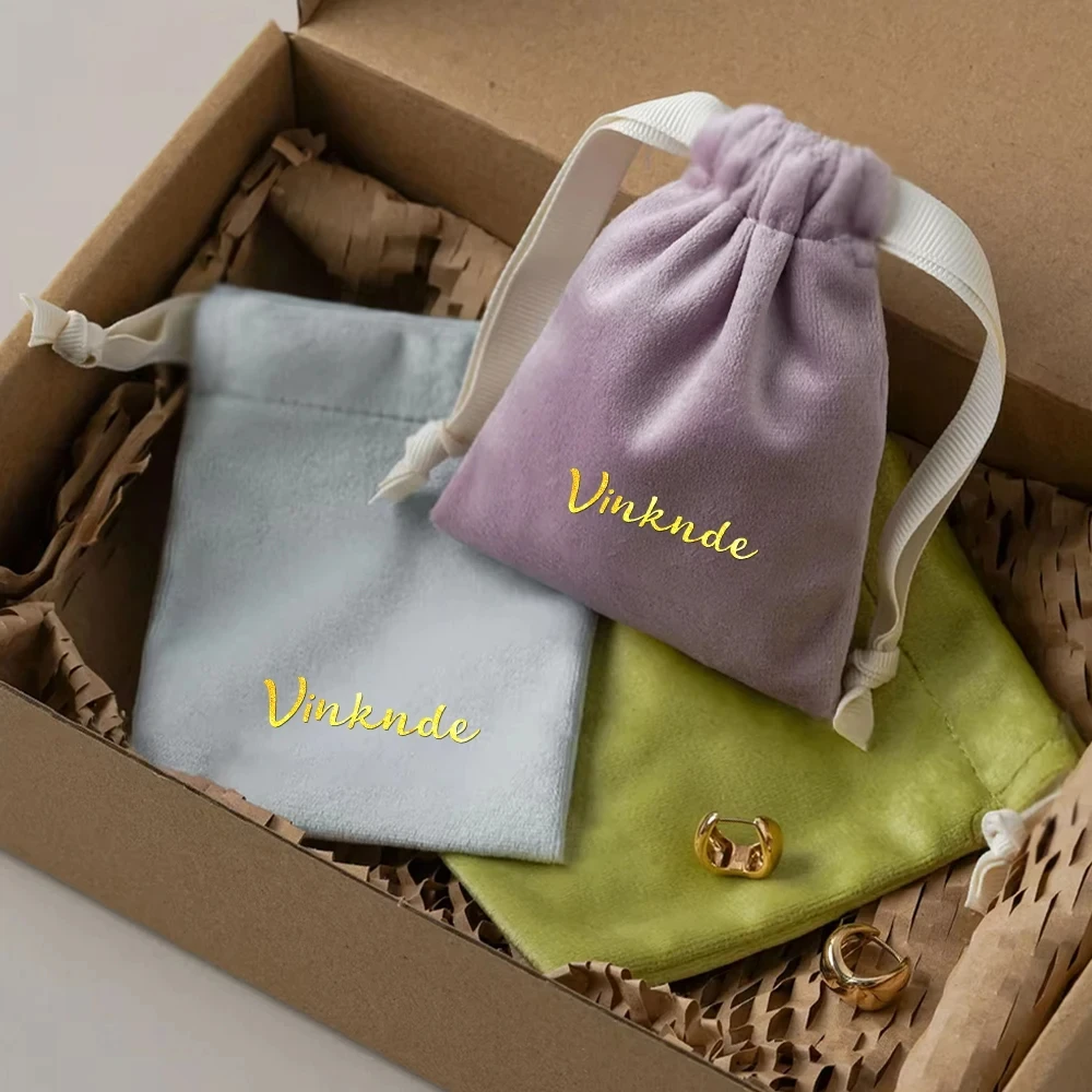 

50Pcs/Lot Custom Logo Soft Velevt Jewelry Drawstring Pouch Suede Wedding Birthday Cosmetic Bridesmaid Candy Soap Packaging Bags