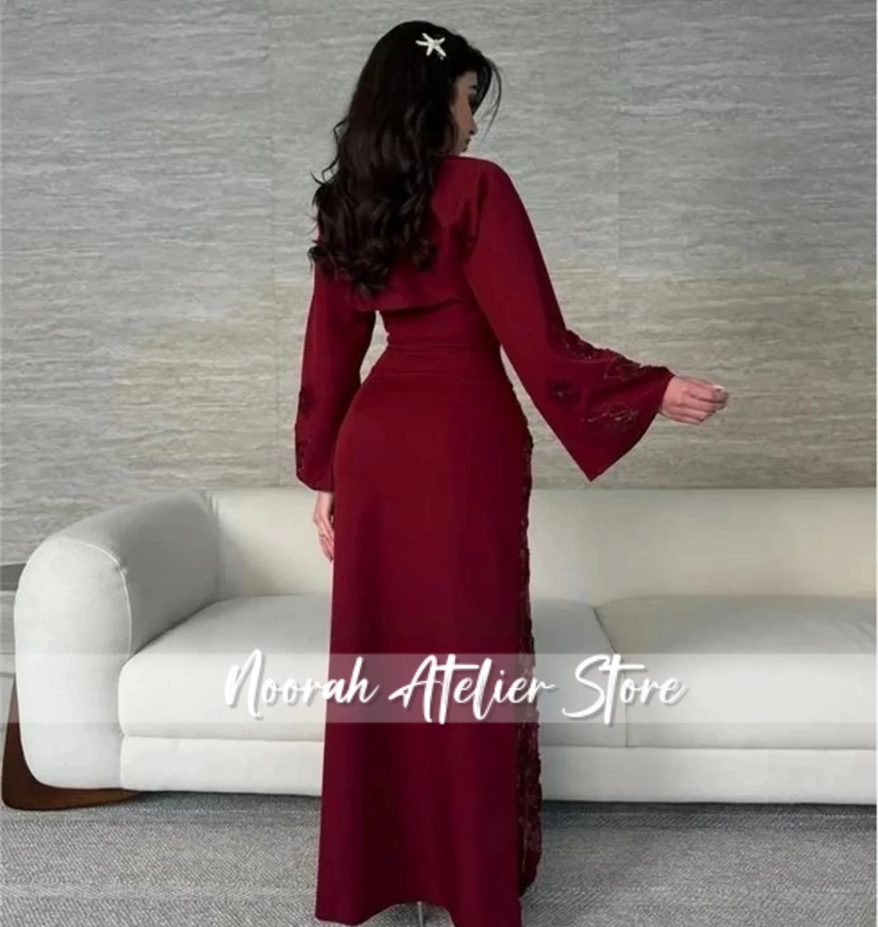 Rosenrote Perlenapplikationen mit langen Ärmeln, luxuriöse, hochwertige Damen-Abendkleider 2025, elegantes Hochzeitskleid, individuell gestaltet