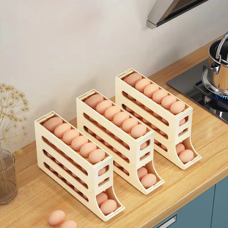 1 Pc Practical Refrigerator Egg Storage Box Large Capacity Automatic Scrolling Egg Holder Space Saving Kitchen Egg Box