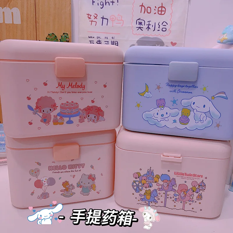 

Hello Kitty Cinnamoroll Anime Kawaii Sanrio Medicine Box Cute My Melody Household Portable Storage Case Gifts for Kids