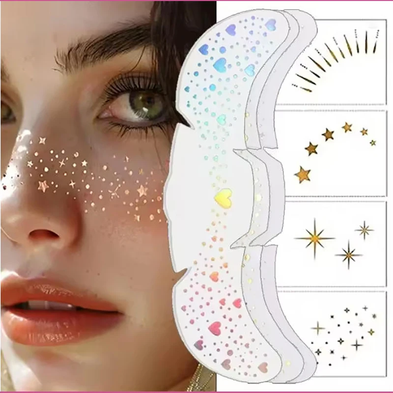 

5pcs Hot Stamping Freckles Makeup Patches Metallic Radiation Golden Silver Fake Freckles Temporary Tattoo Stickers Face Makeup
