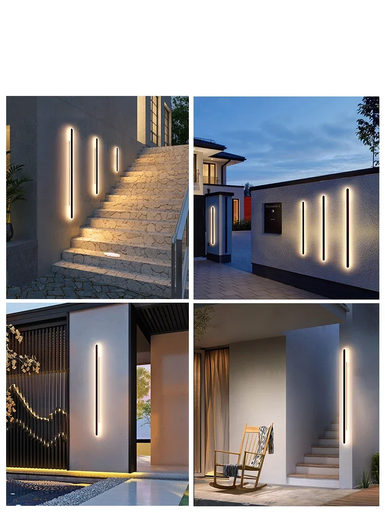 Garden Outdoor Waterproof Long Strip LED Wall Lamp IP65 Aluminum Wall Light Garden Porch Sconce Light 110V 220V 24V Warm White