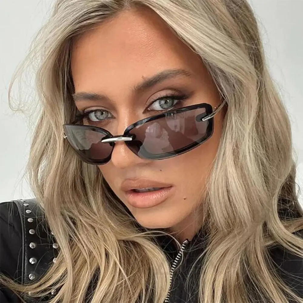 Rimless Square Candy Color Sunglasses Y2K UV Protection Women's Sun Glasses Metal Temples Dopamine Dressing Eyewear Accessories